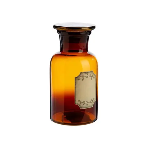 Bouteille déco style herboristerie en verre fumé ocre - Ø 8,5 x H 16,5 cm