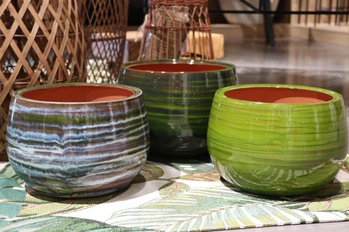 Pot en terre cuite émaillée vert Forêt Les Poteries d’Albi Le Liseré - Ø 25 x H 19 cm