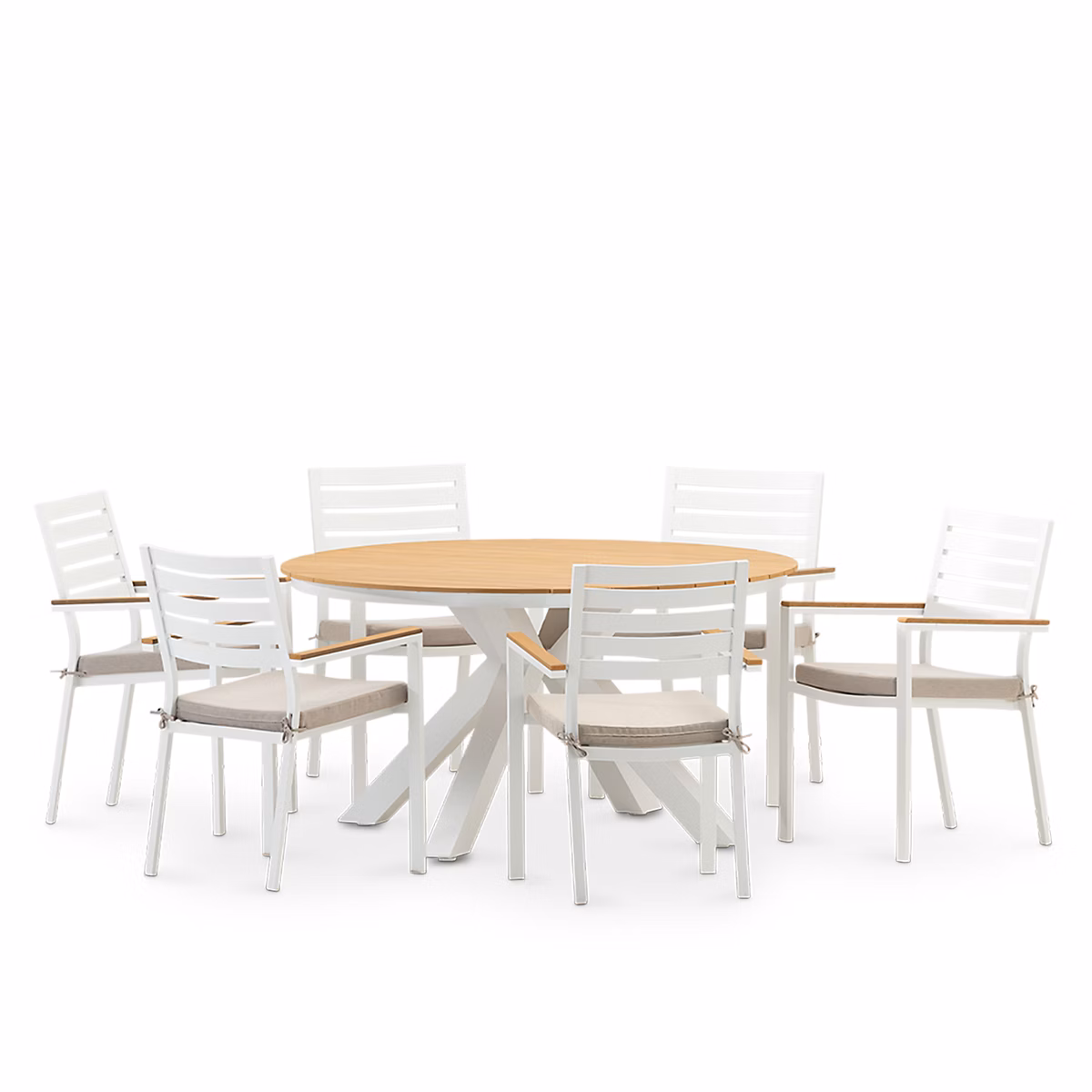 Ensemble de salle à manger 6 places table ronde blanche et 6 chaises avec coussin – Osaka