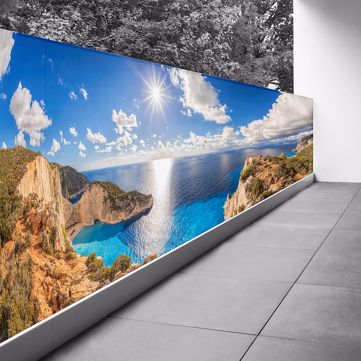Brise vue Trompe l'oeil | 130 × 358 cm – Vue mer 3617689692388