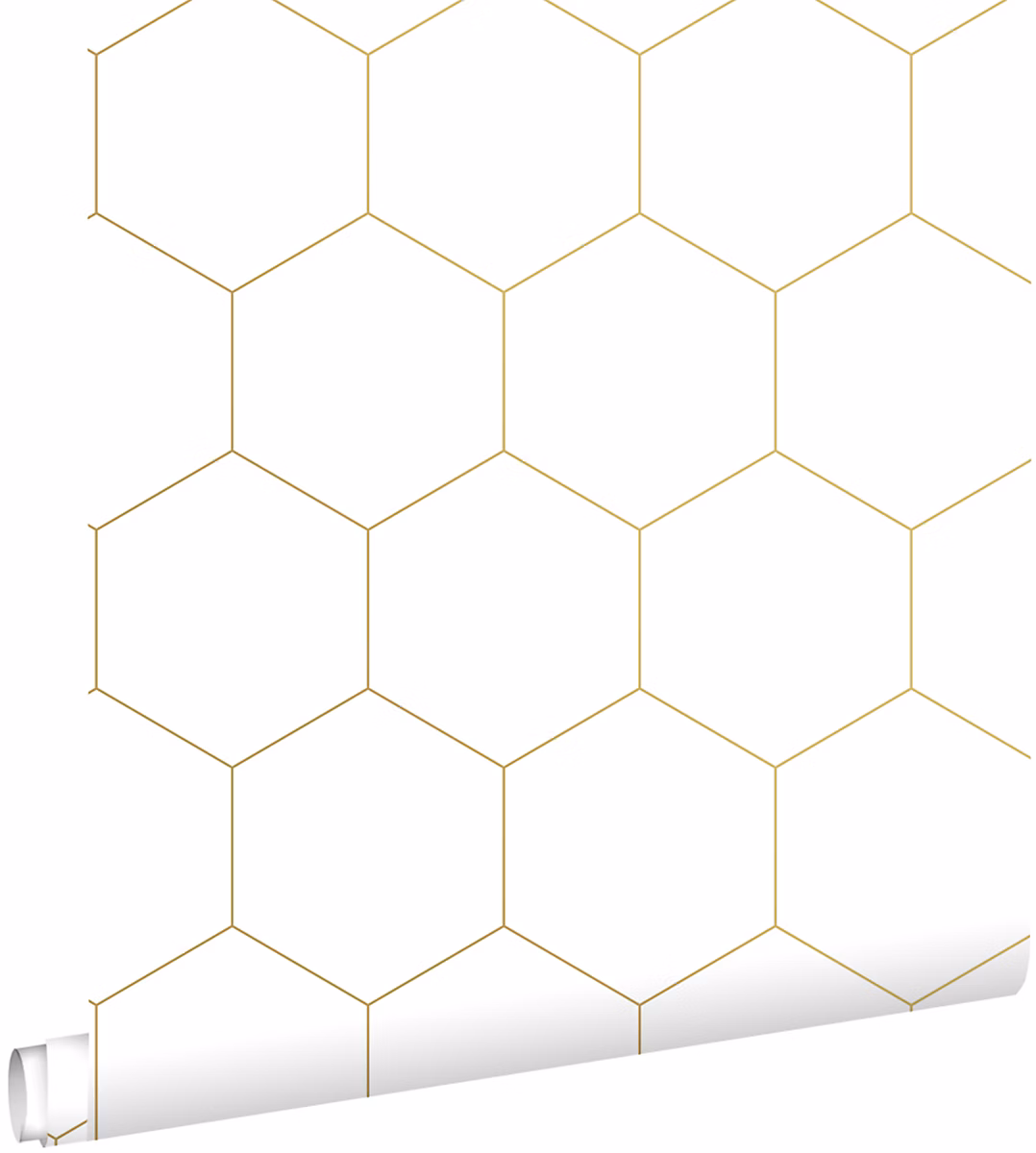 Papier peint et fibre de verre – ESTAhome papier peint hexagone blanc et or 53 cm x 10.05 m