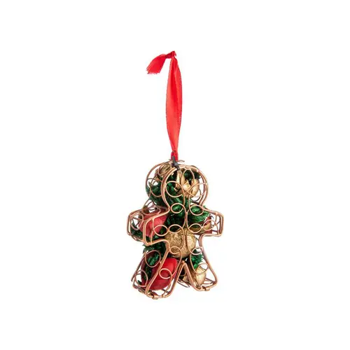 Décoration à suspendre en métal or forme bonhomme garnie de pot-pourri rouge et vert - 13 x 15 x 13,5 cm
