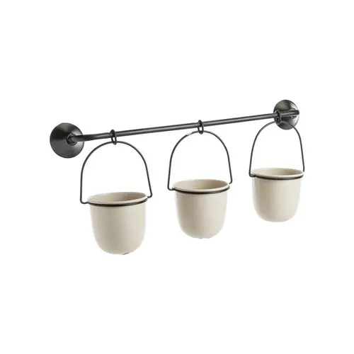 Porte-plante mural 3 pots crème en métal - 52,5 x 11 x 24 cm