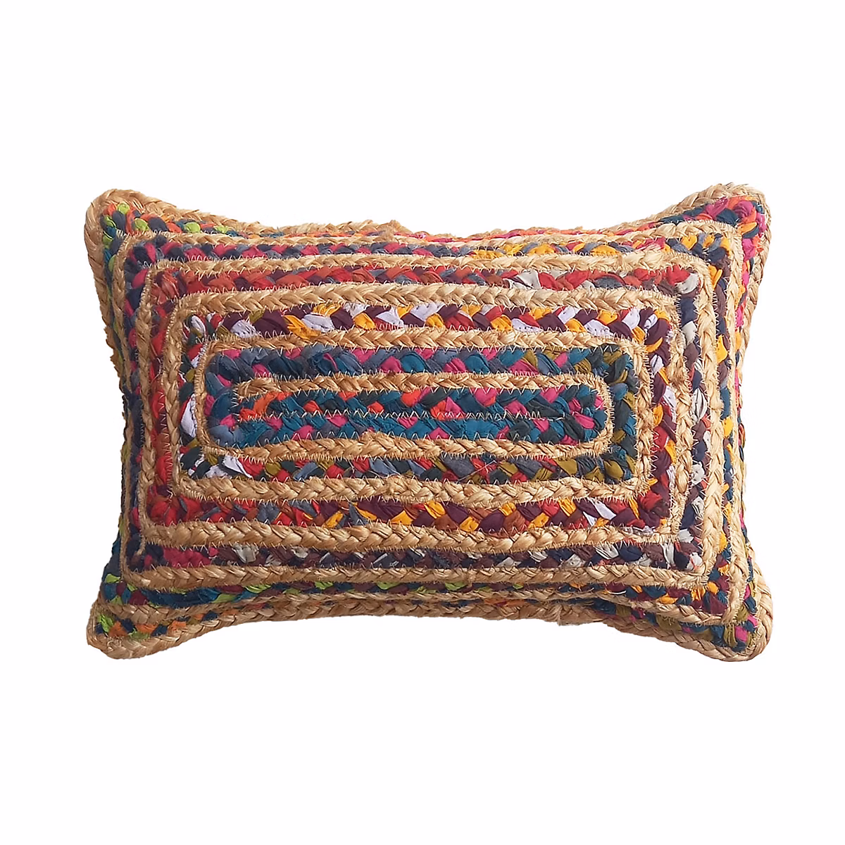 Coussin en jute et coton Chindi multicouleurs L.50 x l.30cm Ornami – Réf. BUQVFGDON0378911261