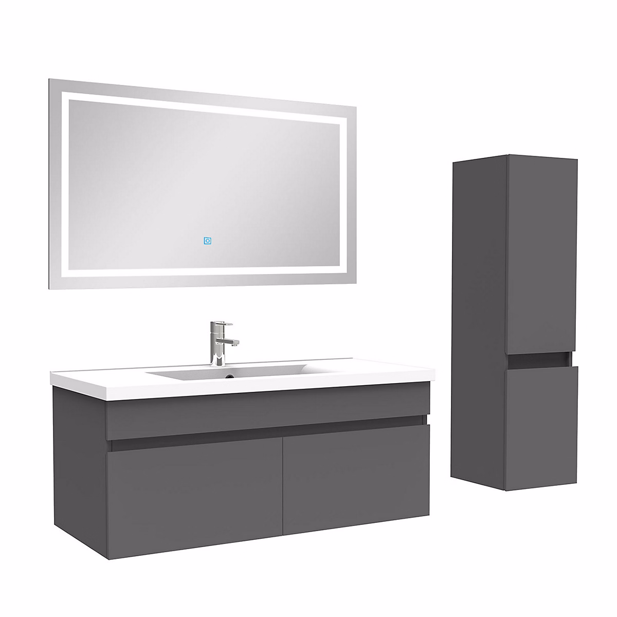 Ensemble meuble de salle de bains – Ensemble meuble + vasque + miroir lumineux + colonne 100cm meuble salle de bain Anthracite
