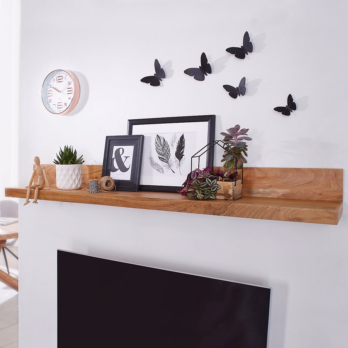 Etagère murale – Étagère murale Acacia Bois Massif Étagère en bois Étagère à livres FineBuy