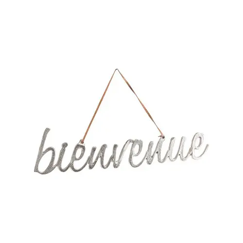 Décoration à suspendre Bienvenue en aluminium argent - 39 x 10 cm