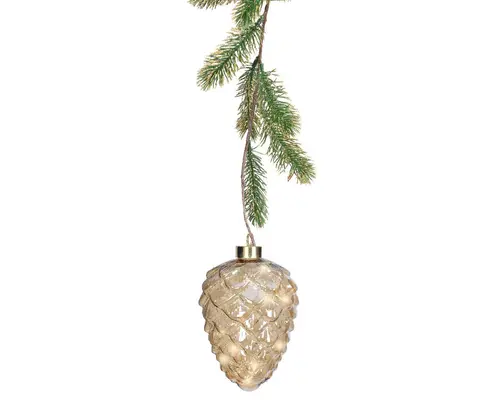 Pomme de pin lumineuse ambre avec 15 micro LED blanc orangé - Ø 15 x H 21 cm