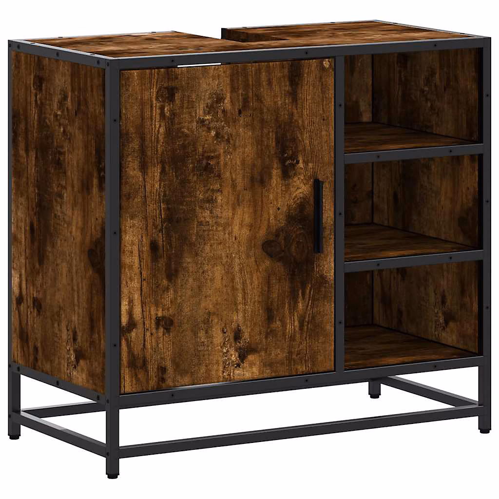 Armoire de lavabo de salle de bain chêne fumé 65 × 33 × 60 cm vidaXL