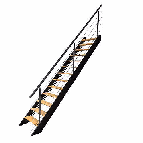 Escalier bois droit noir avec garde – corps à LED intégrées | Diverso KORDO