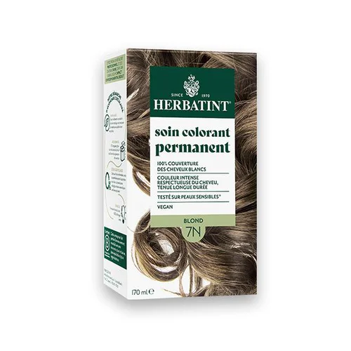 Coloration permanente pour cheveux blond 7N aux extraits végétaux biologiques vegan Herbatint - 170 ml