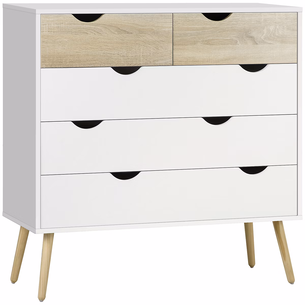 Commode 5 tiroirs design scandinave meuble de rangement chambre panneau de particules 99 × 39 × 101 cm blanc aspect chêne clair