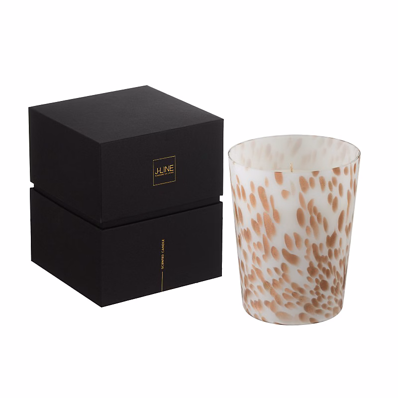 Bougie parfumée 68H dans pot en verre blanc – doré 12.5 × 12.5 × 15.5 cm