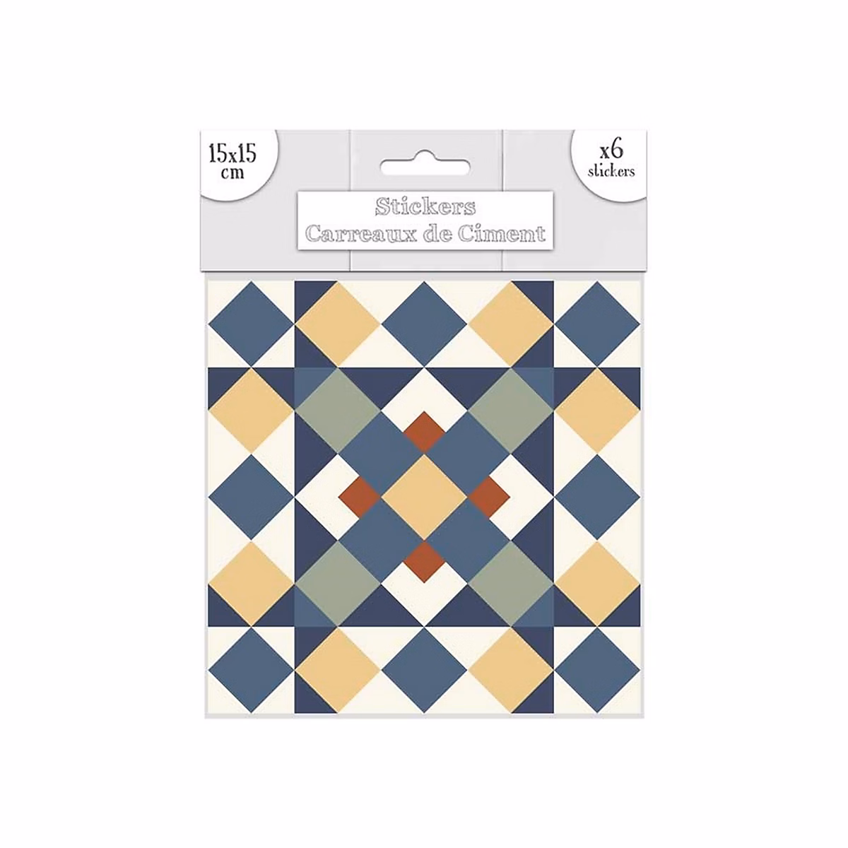 Ensemble de 6 stickers carreaux de ciment carrés Marron – L. 15 x l. 15 x H. 0.1 cm