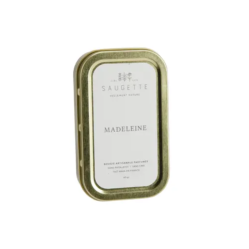 Bougie parfumée 2 mèches en boite métal Les P’tites Saugettes senteur madeleine - 60 g