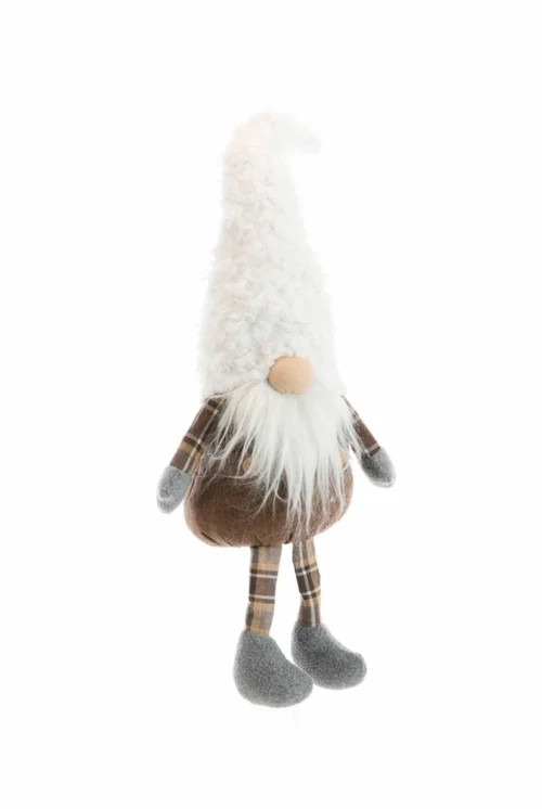 Gnome assis en tissu avec bonnet blanc - 23 x 12 x 69 cm