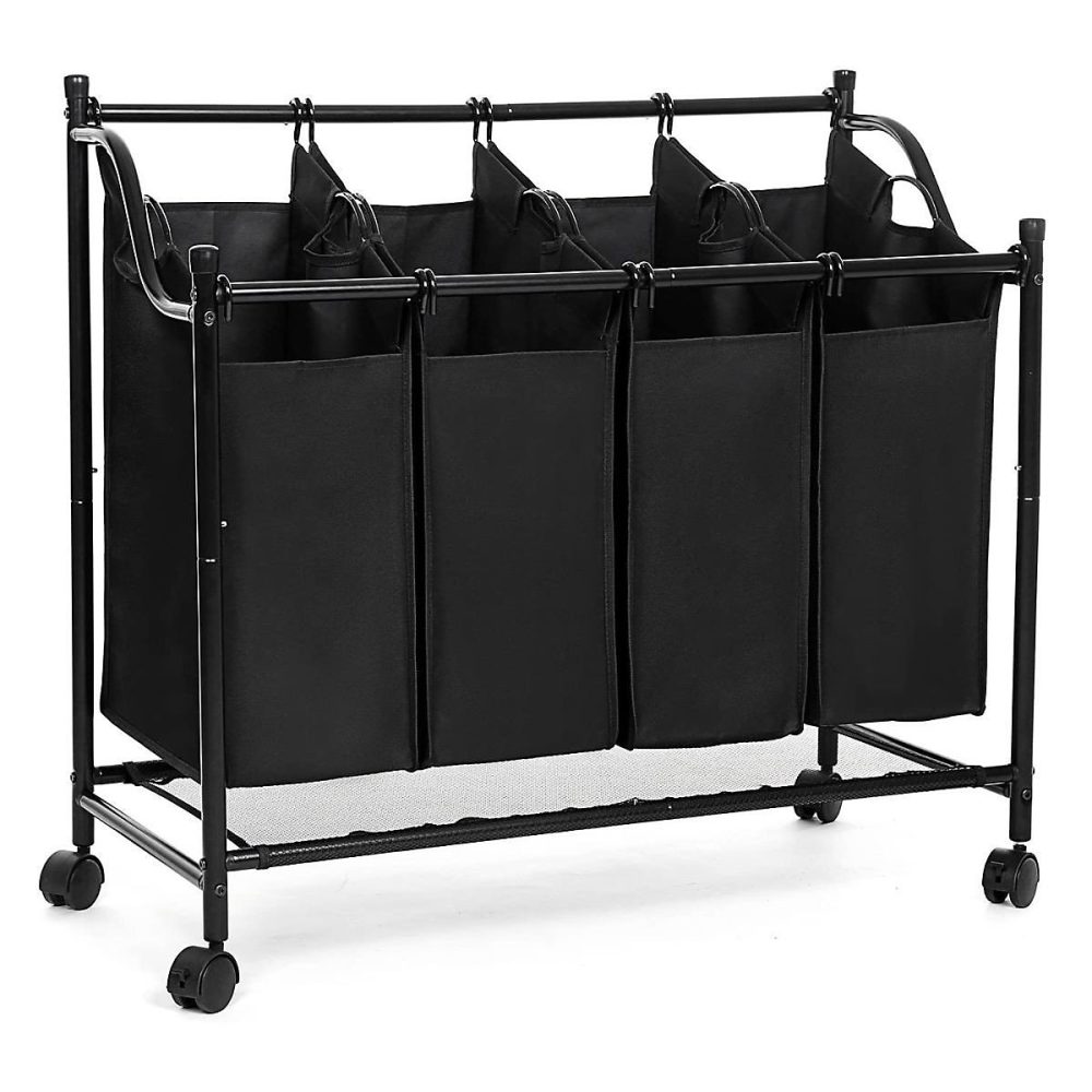 Bac à Linge avec 4 Sacs Amovibles Noirs sur Roulettes – L87, 5 cm