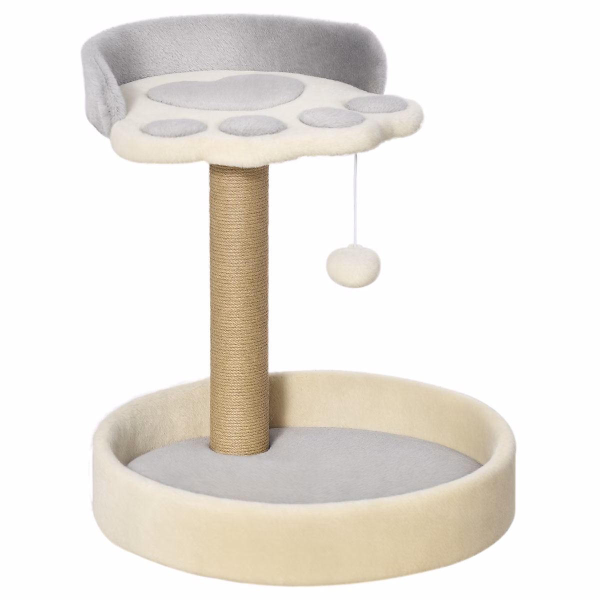 Arbre à chat griffoir design patte de chat jeu boule suspendue panier plateforme observation peluche beige gris jute naturelle – Réf. ONXKEVAMF1302547634