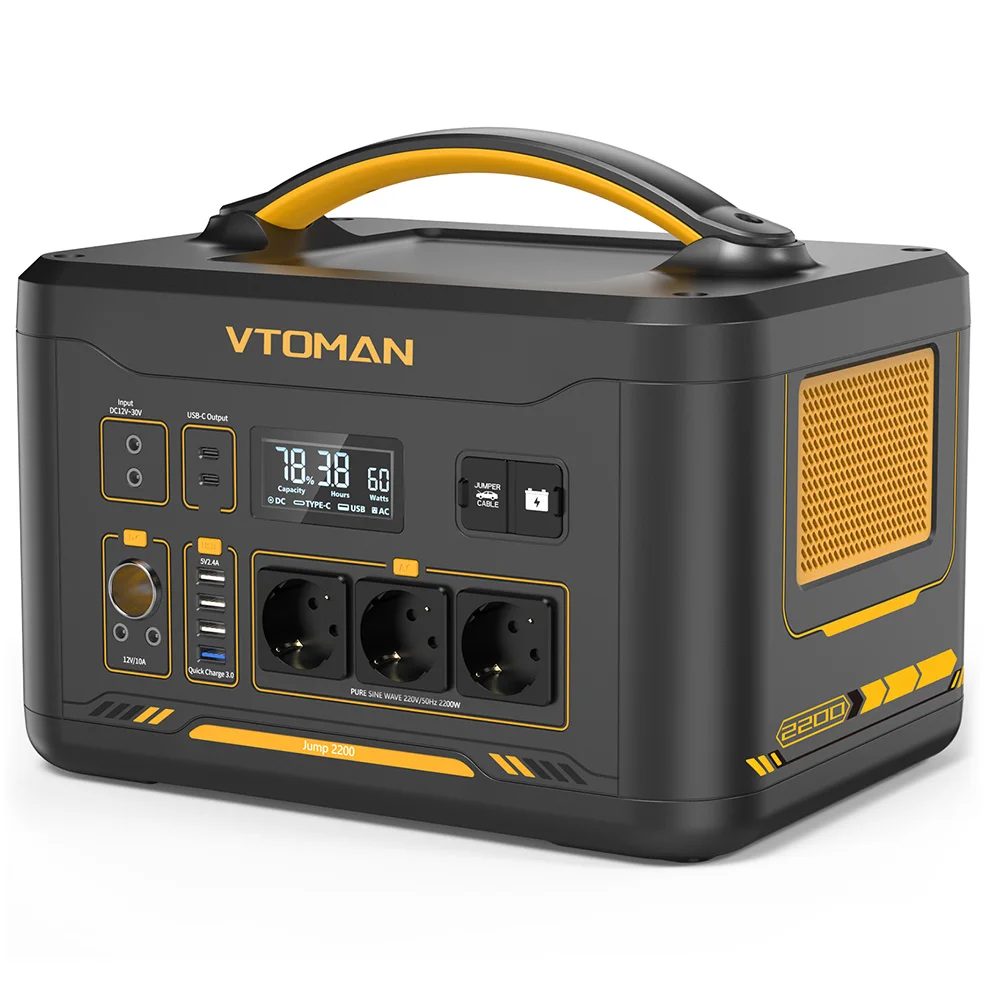 Station d'énergie portable VTOMAN Jump 2200, batterie LiFePO4 de 1548 Wh, sortie CA de 2200 W, extensible à 3096 Wh – 2200 W 4400 W