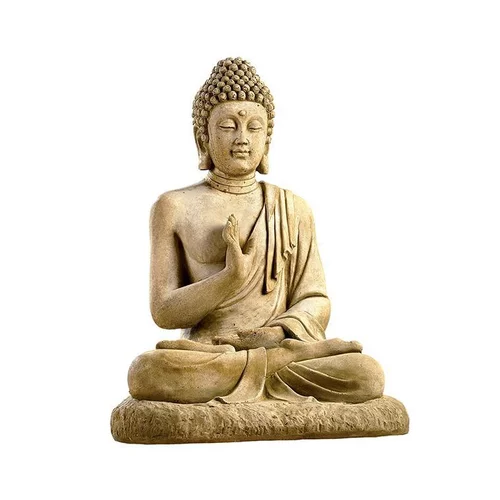 Statue en pierre reconstituée patinée beige Hairie Grandon Bouddha assis grand modèle - 80 cm