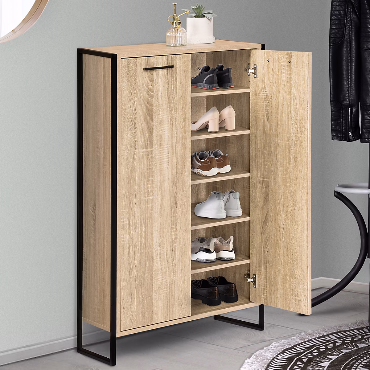 Rangement chaussures – Armoire à chaussures 18 paires LUIS 2 portes design industriel