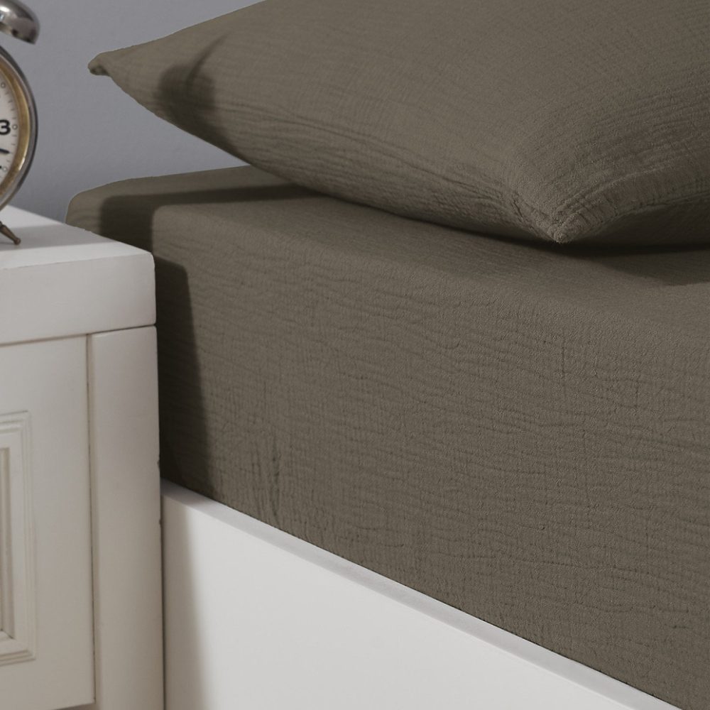 Drap housse en gaze de coton bonnet 30 cm Noisette 80 × 200 cm LOFT