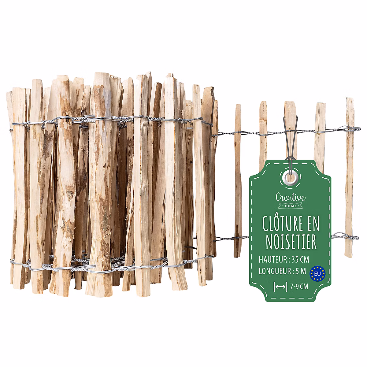 Creative Home Clôture en Bois de Noisetier – 35 cm x 5 m, Clôture en Rouleau avec Espacement de 7-9 cm, Bordure de Jardin