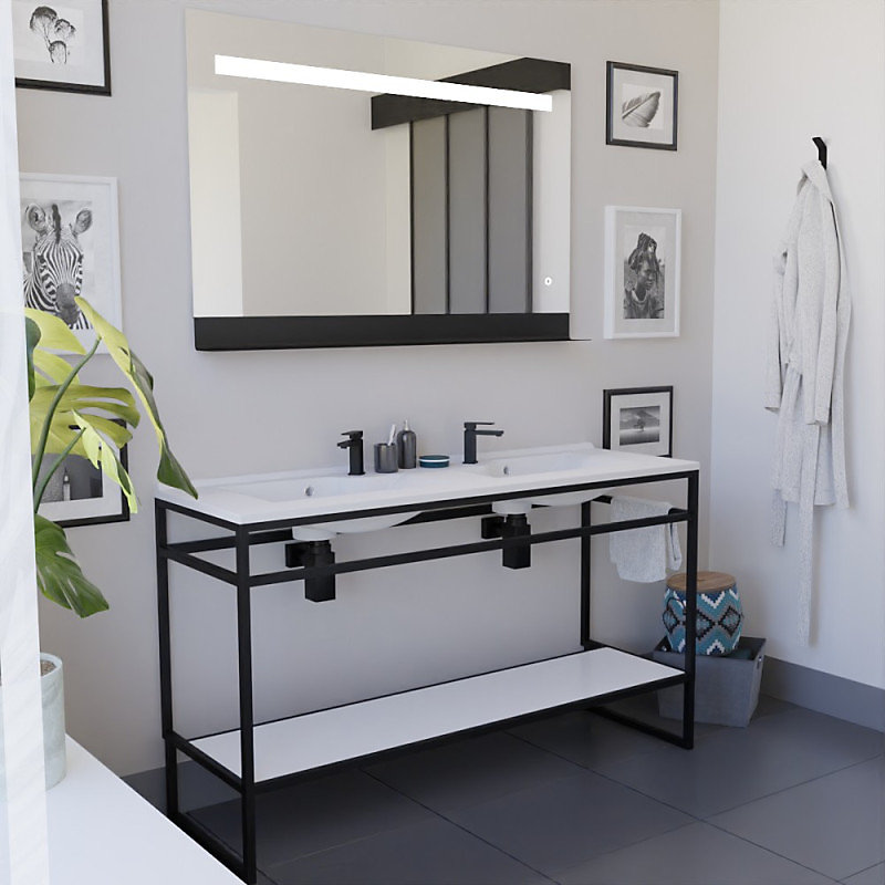 Ensemble meuble de salle de bains – Ensemble STRUCTURA 140 cm avec plan double vasque et miroir led Etal