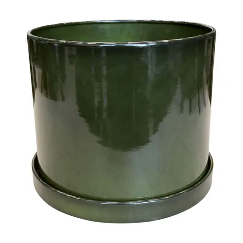 Soucoupe pour pot cylindrique coloris vert en métal recyclé - 33 x 33 x 4 cm