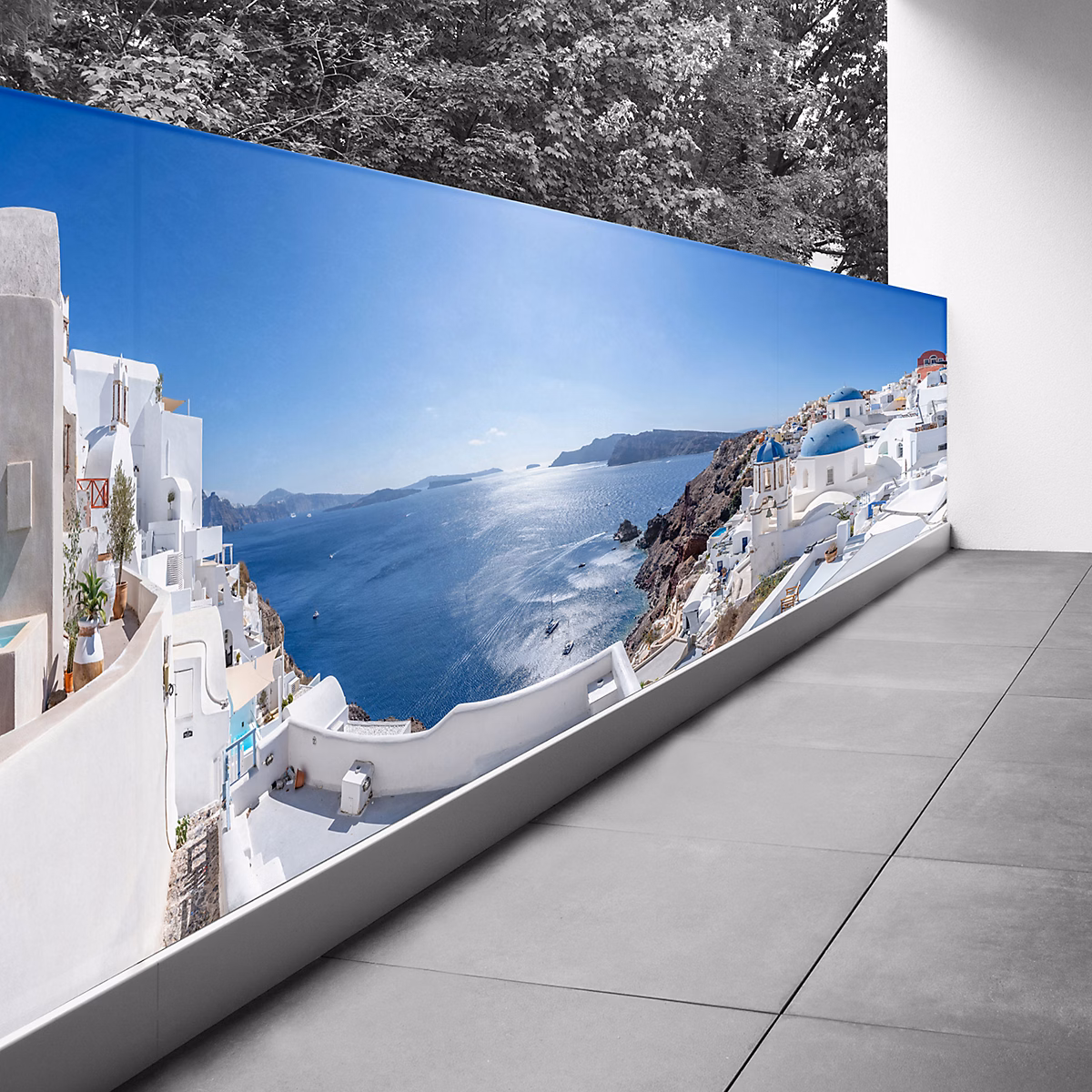 Brise vue Trompe l'oeil – 130 × 358 cm, Santorin 3617689693149