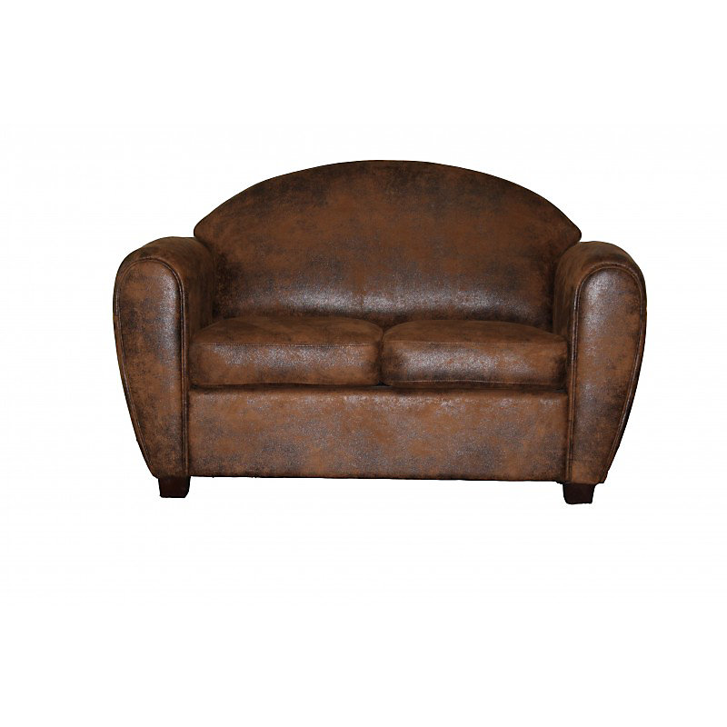 Canapé 2 places 144 cm simili marron effet vieilli style club – CUBA