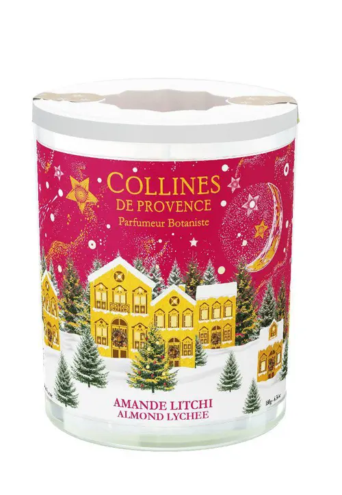 Bougie parfumée cire végétale amande-litchi Collines de Provence – 180 g