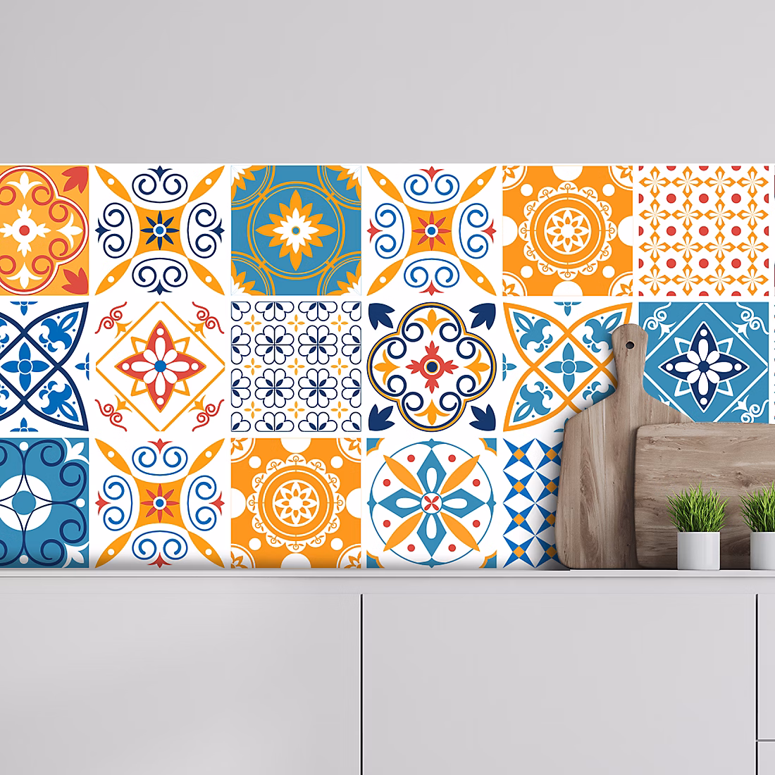 Crédence adhésive carreaux de ciment orange 50 × 100cm