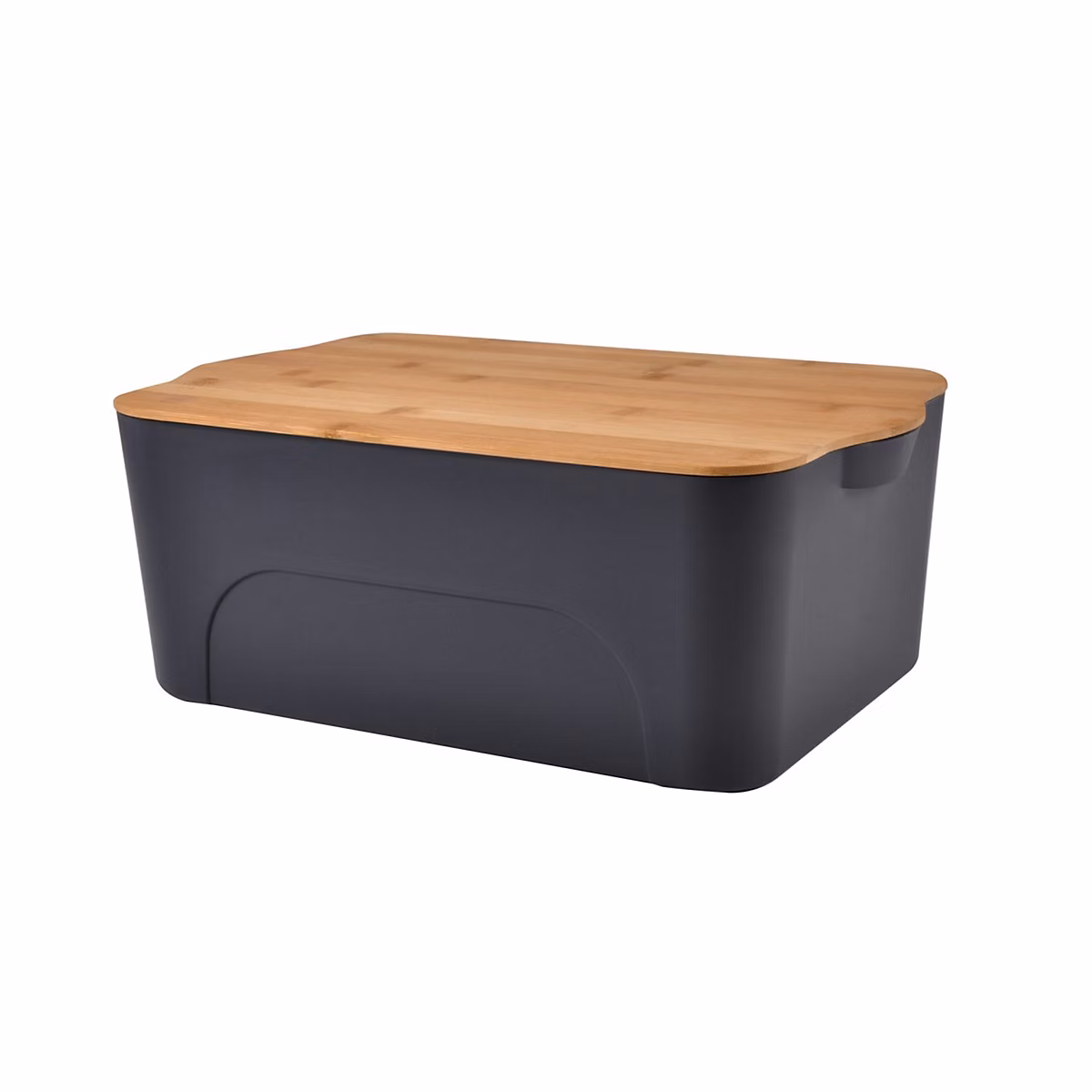Boite plastique avec couvercle en bambou grand format Gris foncé – L. 40 x l. 27 x H. 15 cm