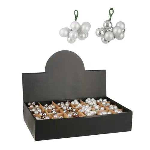 Grappe de boules de Noël en verre blanc sur fil - Ø 2 cm