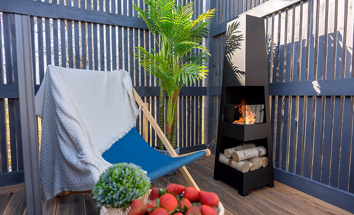 Cheminée bioéthanol sur pied Pyramid Garden Premium 115 × 30 cm noir mat avec vitre