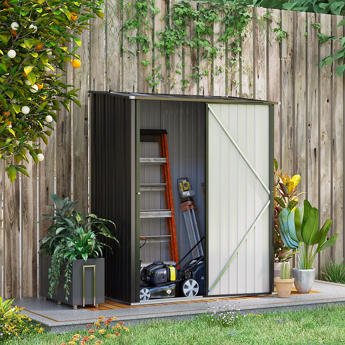 Abri de jardin en acier galvanisé noir avec porte verrouillable | Abri de jardin