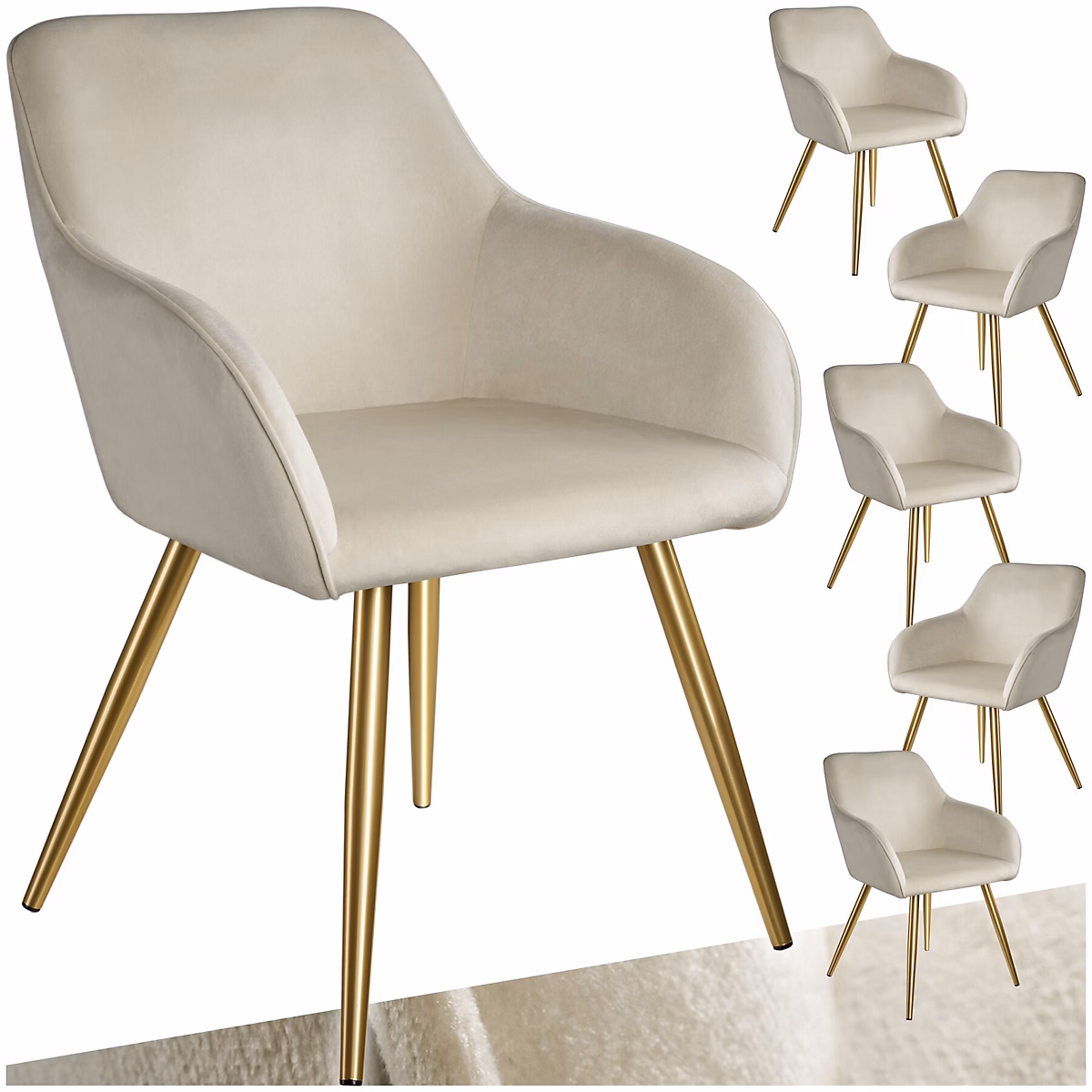Chaise rembourrée effet velours crème or forme ergonomique stable 6 places 58 × 62 × 82cm