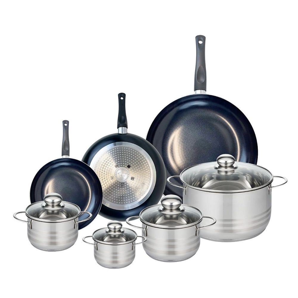 Ensemble de 3 Poêles de cuisson 20 | 24 et 32 cm et 4 faitouts 12 – 14 – 16 et 24 cm Elo Prima Brillant