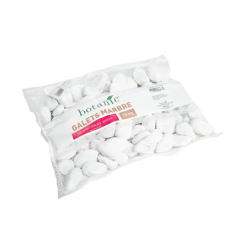 Galets de marbre blanc de Carrare calibre 40 à 60 mm en sac de 10 kg