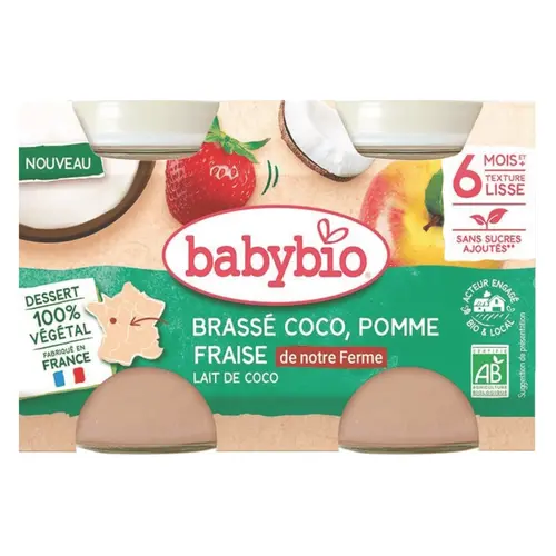 Brassé végétal coco pomme fraise Babybio 6 mois – 2 x 130 g