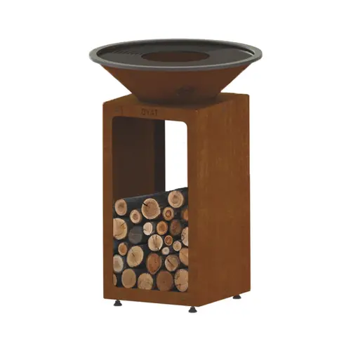 Brasero de cuisson coloris cognac avec porte-bûches B.B.O 58 Oyat - Ø 58 cm