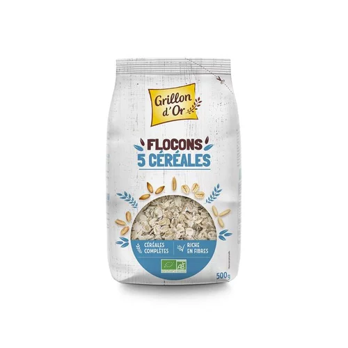 Flocon aux 5 céréales complètes bio Grillon d’Or – 500 g