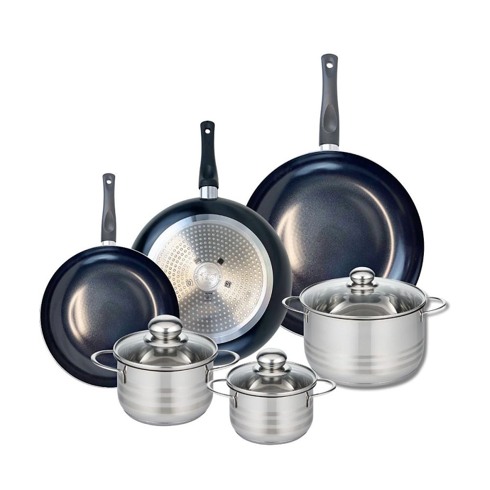 Ensemble de 3 Poêles de cuisson 24 – 28 et 32 cm et 3 faitouts 14, 16 et 20 cm Elo Prima Brillant