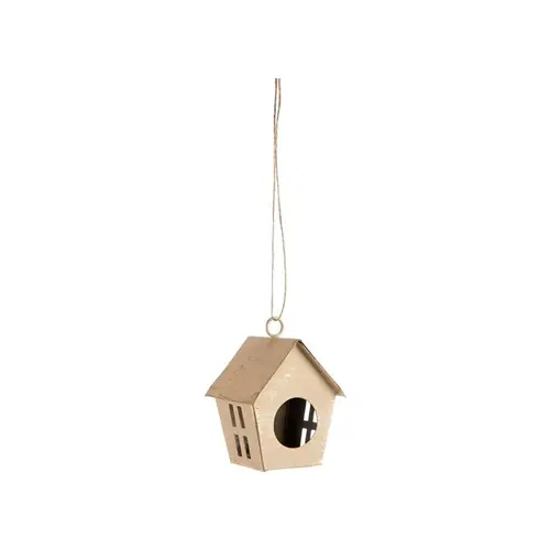 Décoration à suspendre petite maison en métal beige - 5 x 5 x 7 cm