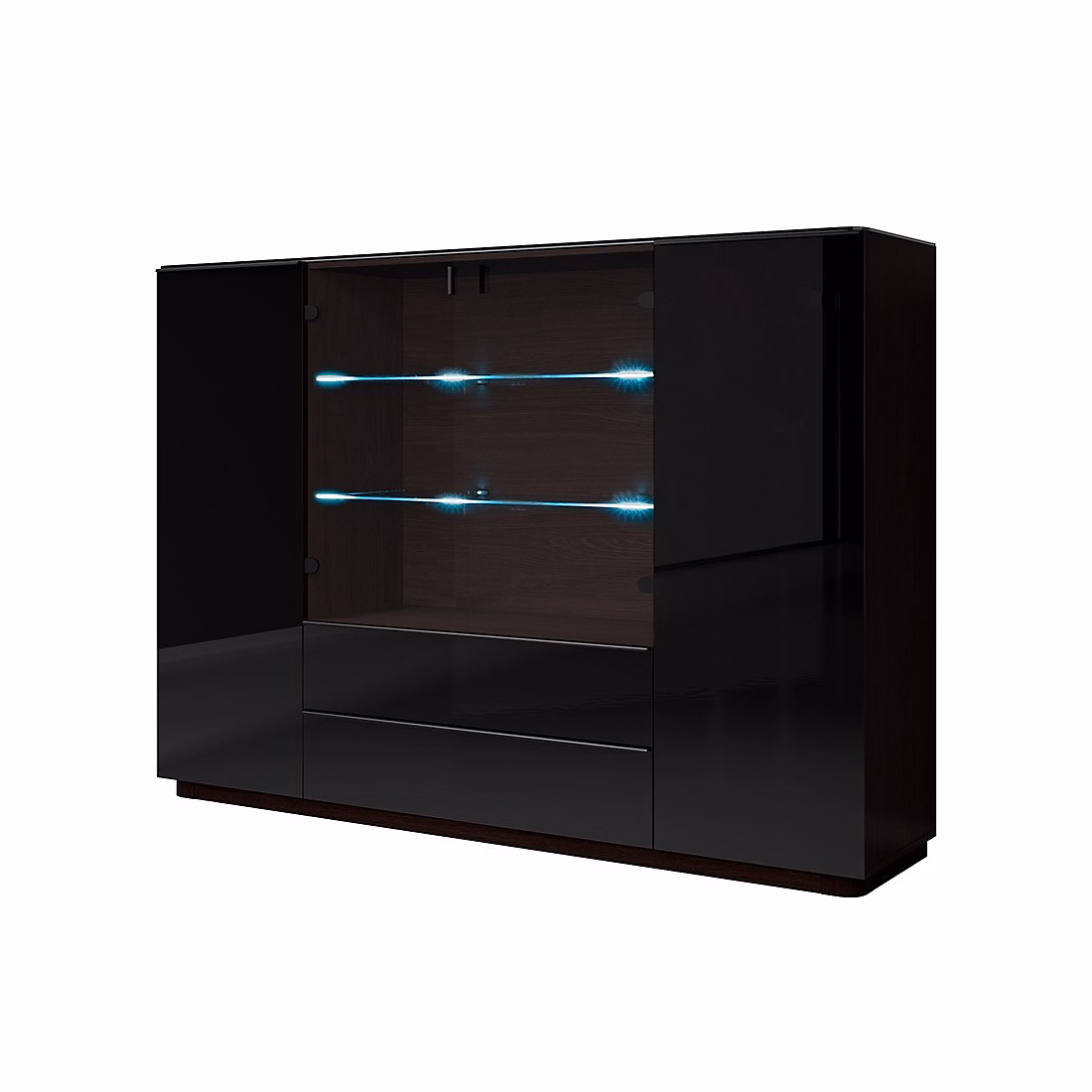 Buffet haut TONGA 187.6 × 134 × 43.5 cm avec 4 portes – 2 tiroirs et LED, coloris wengé