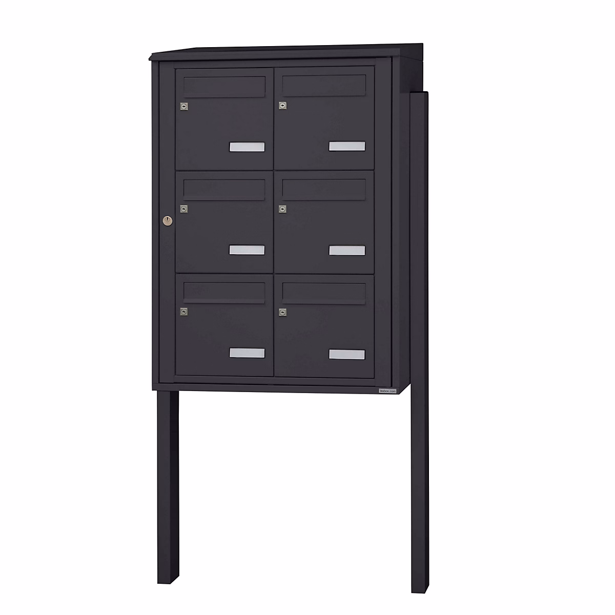 Bloc collectif leabox.com – 2 × 3, grade 3, simple face, Extérieur, fixation sur pieds à sceller, gris anthracite RAL 7016 brillant