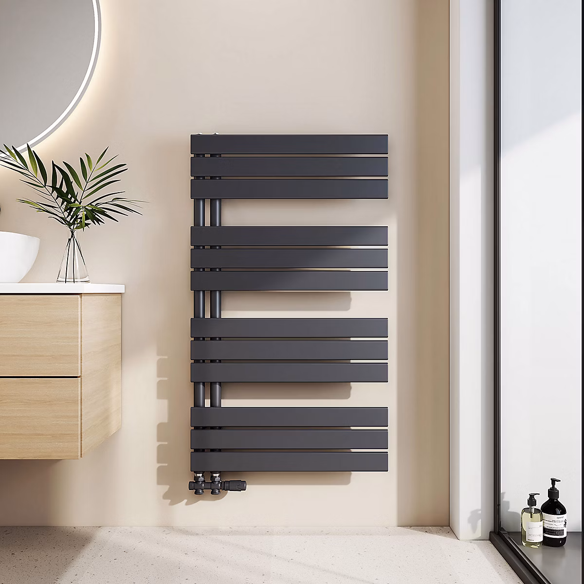 EMKE Chauffe-Serviettes à Eau Chaude – Radiateur Plat pour Salle de Bain Anthracite 1041 × 600mm 670W
