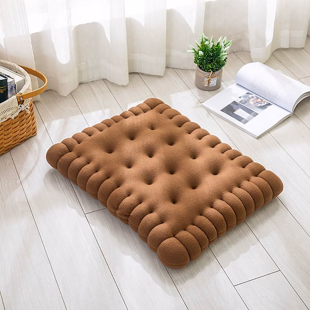 BASHLWUA (Marron)1 pcs Adorable coussin imitation biscuit rectangle coussin pour siège – sol | bar | salle de jeux lvory