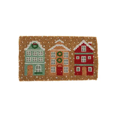 Paillasson en fibre de coco motif maisons sous la neige - 72 x 40 cm